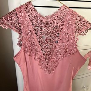 Fashion Nova Pink Lace Bodysuit